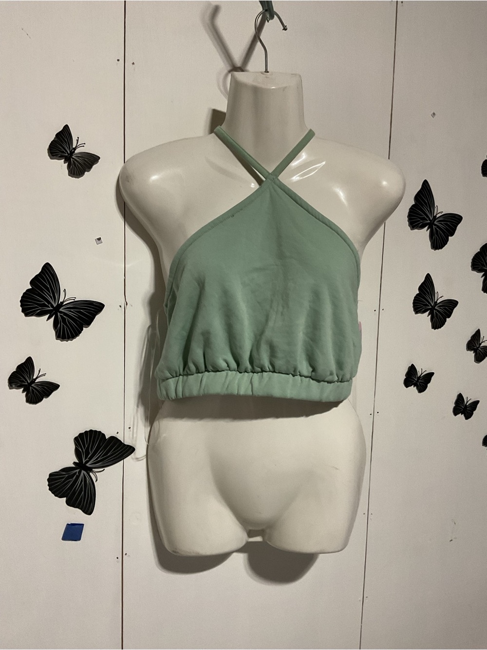 Sleeveless Crisscross Halter Crop Top - Sage Green